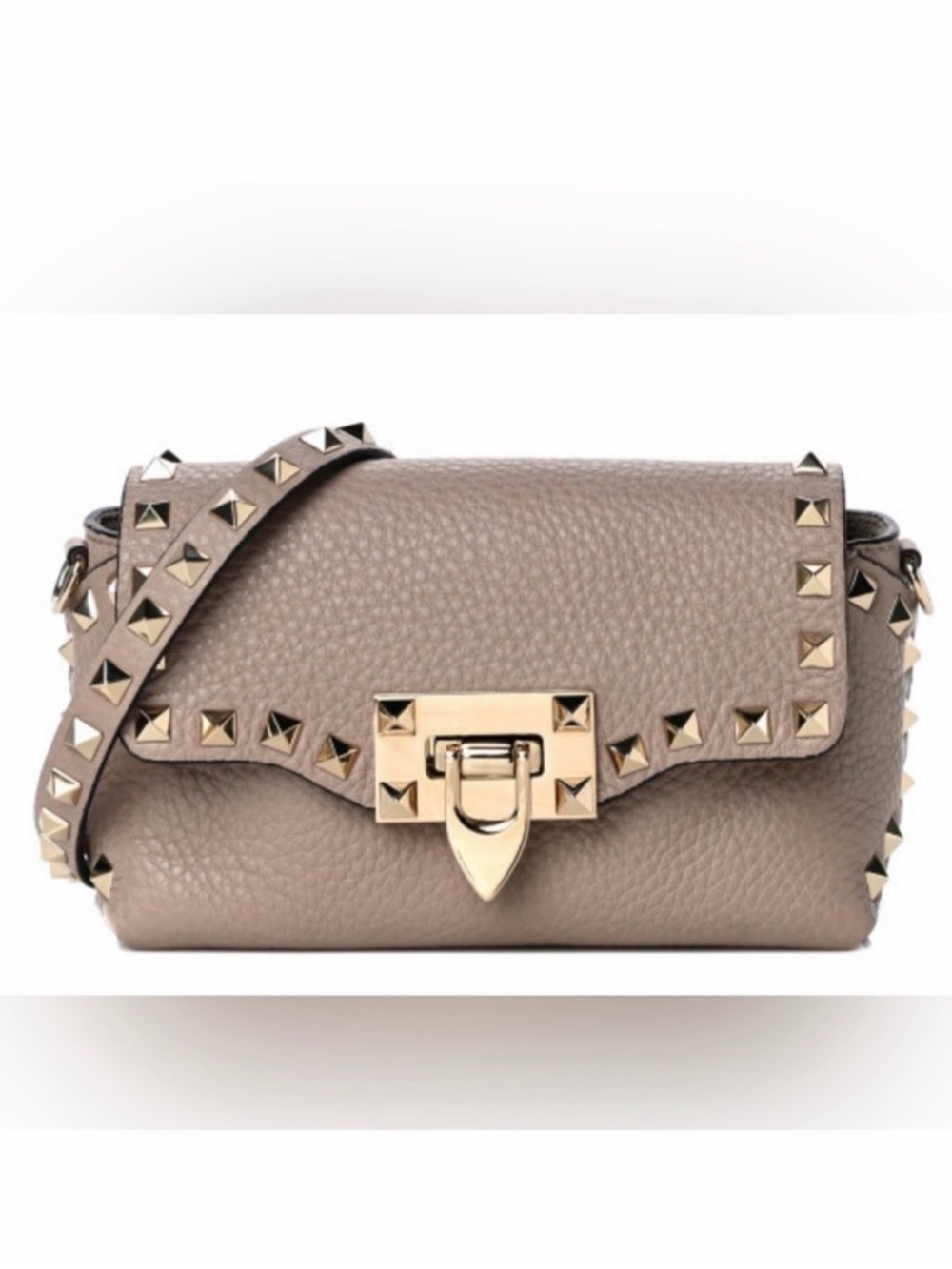 Valentino Garavani Poudre Taupe Pebbled Leather mini Rockstud Crossbody
